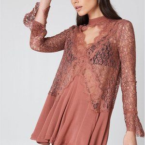 Free People - Dusty Mauve Lace Tunic Dress